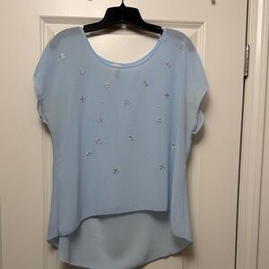 Source Unknown Light Blue Beaded Chiffon Blouse